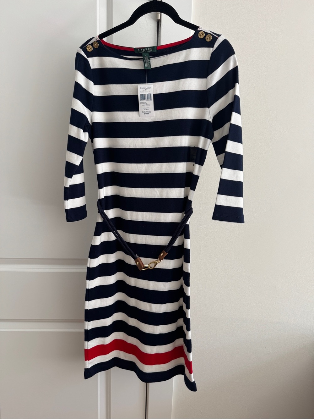 Lauren Ralph Lauren Women’s Navy White Striped Dress Size Small NWT